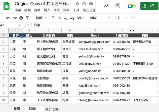 企業用「Google Workspace 共用通訊錄」