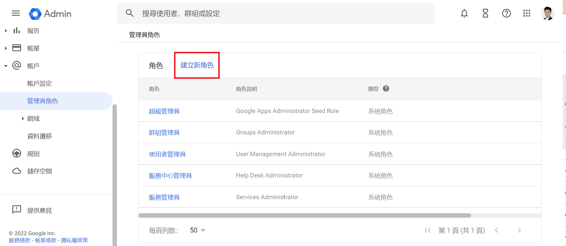 新增管理員角色