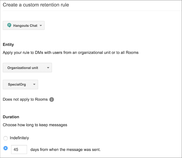 對Hangouts Chat的訊息保留設定