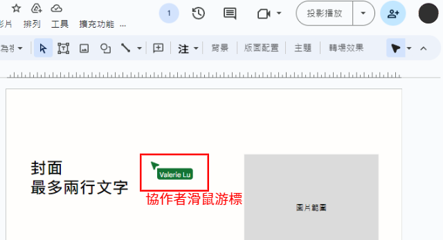 協作者滑鼠游標的顯示方式