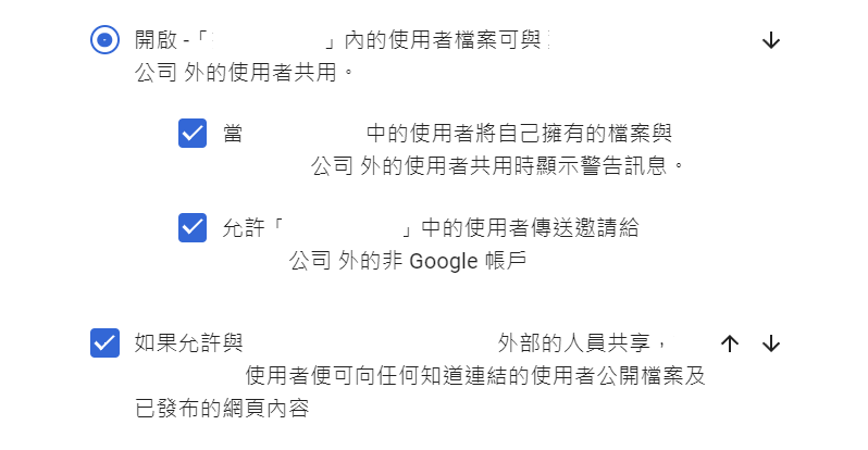 開啟雲端硬碟共用選項