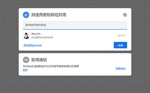 在使用個人 Gmail 的情況下，要將雲端檔案分享給4個人，則需要輸入4次不同對象的 email 信箱，同時個別調整權限。
