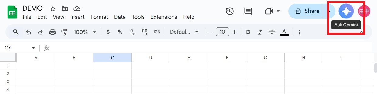 在 Google Sheets 開啟 Gemini